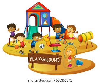 Happy children play in playground illustration