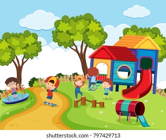 4,057 Children playing in park clipart Images, Stock Photos & Vectors ...