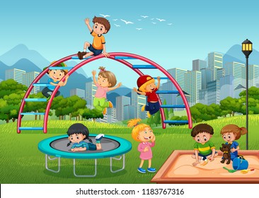 Happy children in playground illustration
