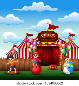 Happy children playing at the amusement