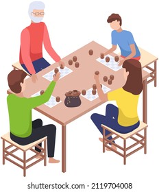 Happy children playing board game with parents, have fun at home. Family entertainment scenes. People sit together at table or on floor in living room play games. Parents and kids in everyday life