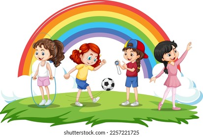 Happy children playing different sports illustration