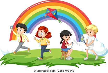 Happy children playing different sports illustration