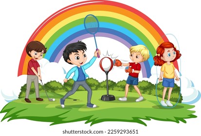 Happy children playing different sports illustration