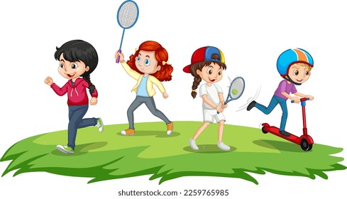 Happy children playing different sports illustration