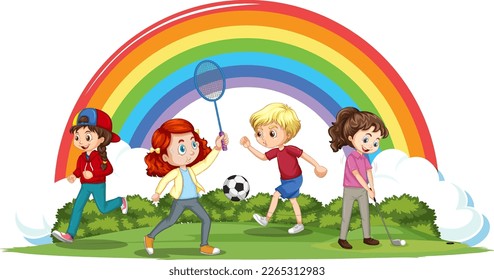 Happy children playing different sports illustration