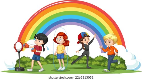 Happy children playing different sports illustration