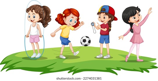 Happy children playing different sports illustration