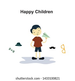 happy children playing flat design cartoon vector template illustration