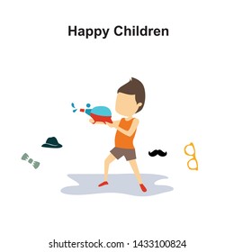 happy children playing flat design cartoon vector template illustration