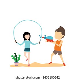 happy children playing flat design cartoon vector template illustration