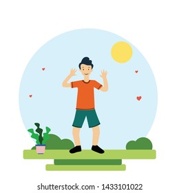 happy children playing flat design cartoon vector template illustration