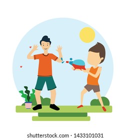 happy children playing flat design cartoon vector template illustration
