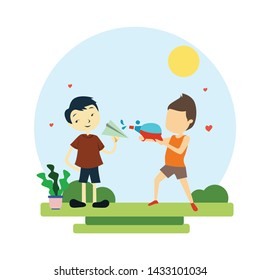 happy children playing flat design cartoon vector template illustration