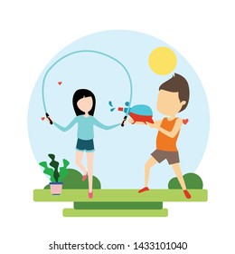 happy children playing flat design cartoon vector template illustration