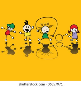 Happy children playing games, vector art