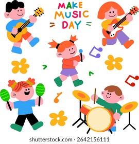 Happy Children Playing Music Illustration	