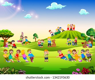  Happy children playing outside