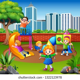 Happy children playing in the playground