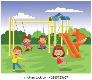 happy kids playing in playground