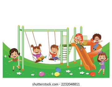 happy Children playing at playground