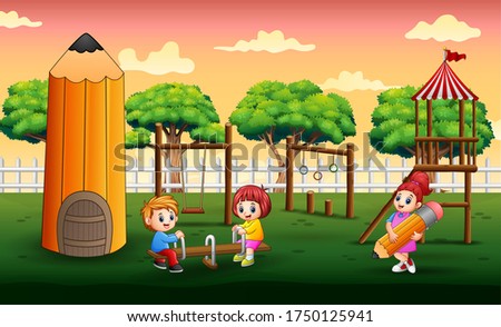 Happy children playing in playground