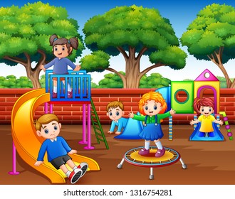 Happy Children Playing Playground Daytime Stock Illustration 1316754290 ...