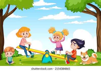 Happy children playing at playground illustration