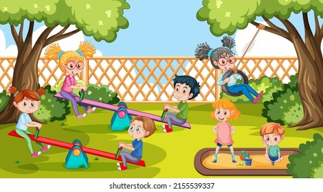 Happy children playing at playground illustration