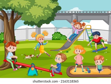 Happy children playing at playground illustration