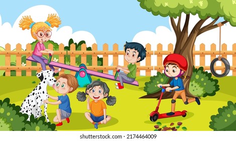 Happy children playing at playground illustration