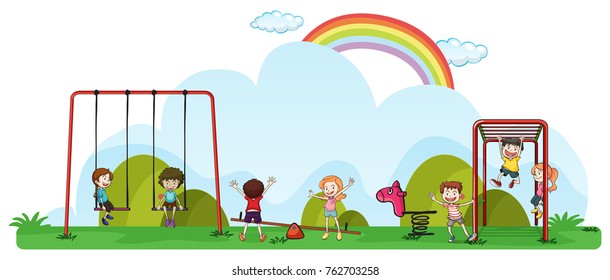 Happy children playing in playground illustration