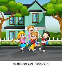 Happy children playing in the road