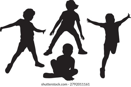 Happy Children Playing and Running Active Kids Silhouette Vector Collection