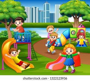 Happy Children Playing School Playground Stock Illustration 1322123375