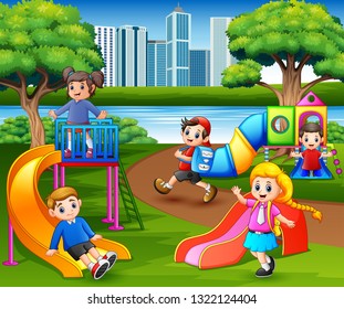 Happy Children Playing School Playground Stock Vector (Royalty Free ...