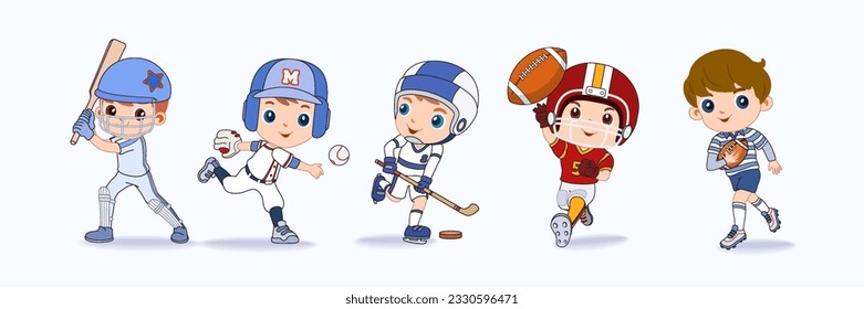 Niños felices jugando al deporte, haciendo ejercicio físico. Juego de entrenamiento. Niños activos y sanos. Ilustración de dibujos animados vectoriales planos aislados en fondo blanco