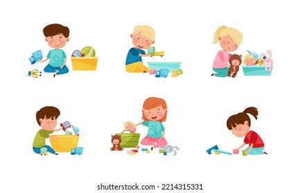 Happy Children Playing Toy Nursery Vector Stock Vector (Royalty Free ...