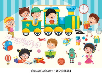 Happy Children Playing With Toys