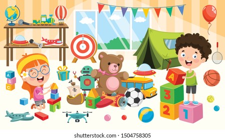 Happy Children Playing With Toys