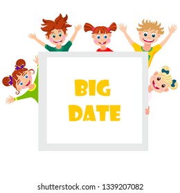 happy children poster with space for text, vector illustration cartoon style
