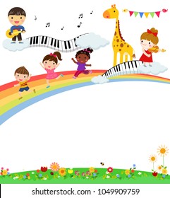 Happy children and rainbow