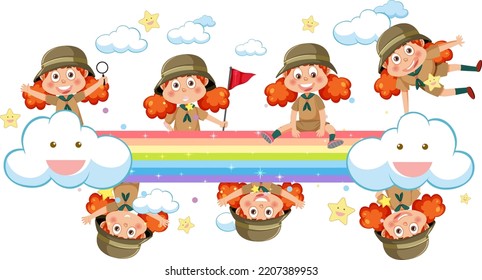 Happy children with rainbow illustration