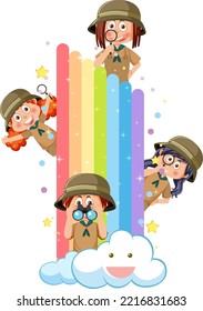 Happy children with rainbow illustration