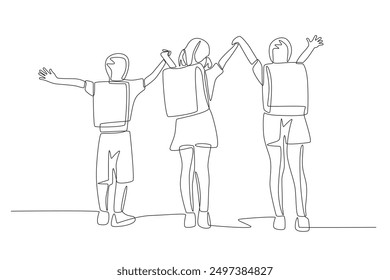 Happy children returning to school. Back to school concept one-line drawing