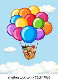 Happy children riding on balloons illustration