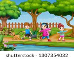 Happy children running around in beautiful nature