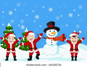 Happy children in Santa Costume