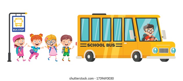 Happy Children School Bus Stock Vector (Royalty Free) 1739693030 ...