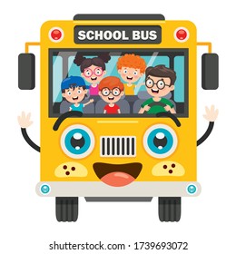 Happy Children And School Bus